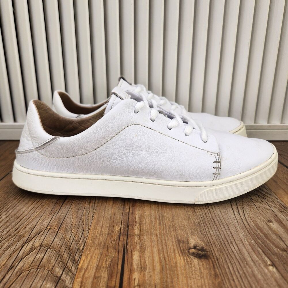 Olukai Pehuea Li'Ili Leather Sneakers Womens Size 10 White Casual Low Top Shoes